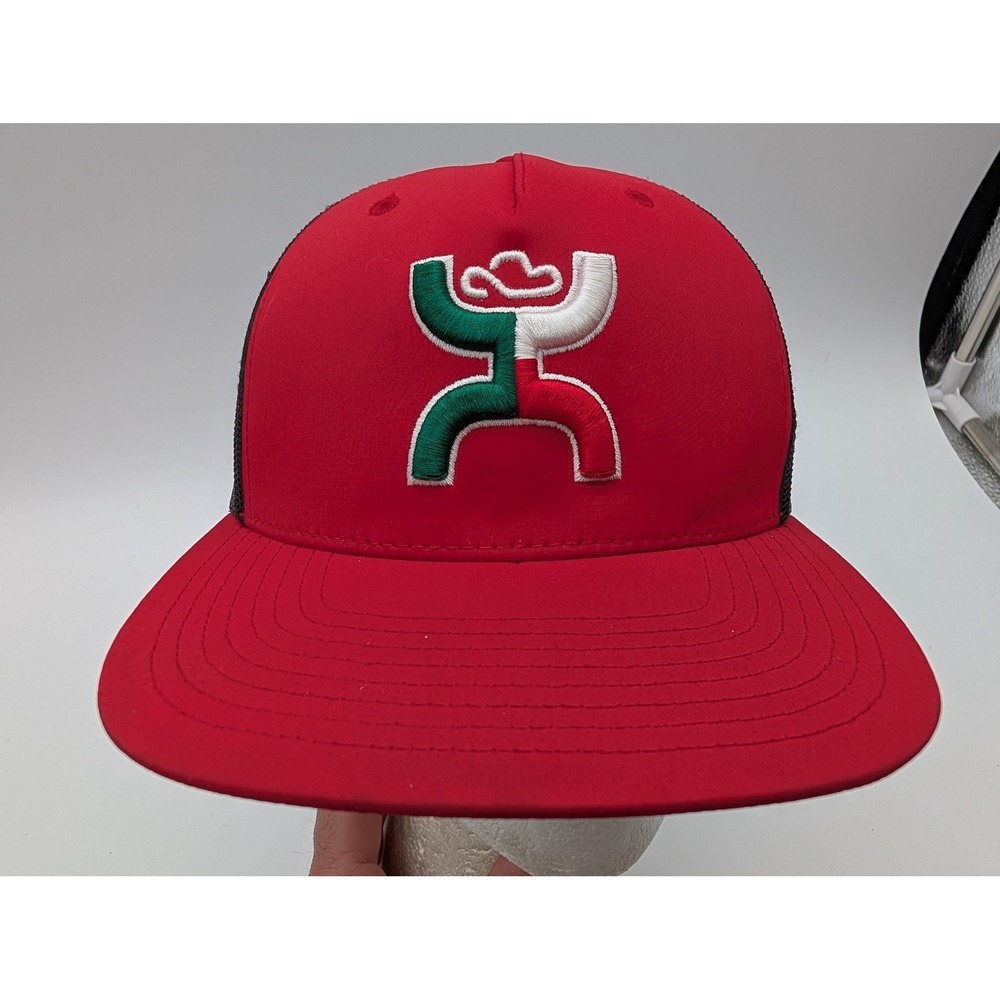 Hooey Red Black Mesh Trucker Hat Mexican Flag Logo Adjustable Snapback Cap